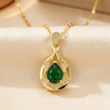 Collier Pendentif Goutte d'Eau en Émeraude Dorée — Doumira