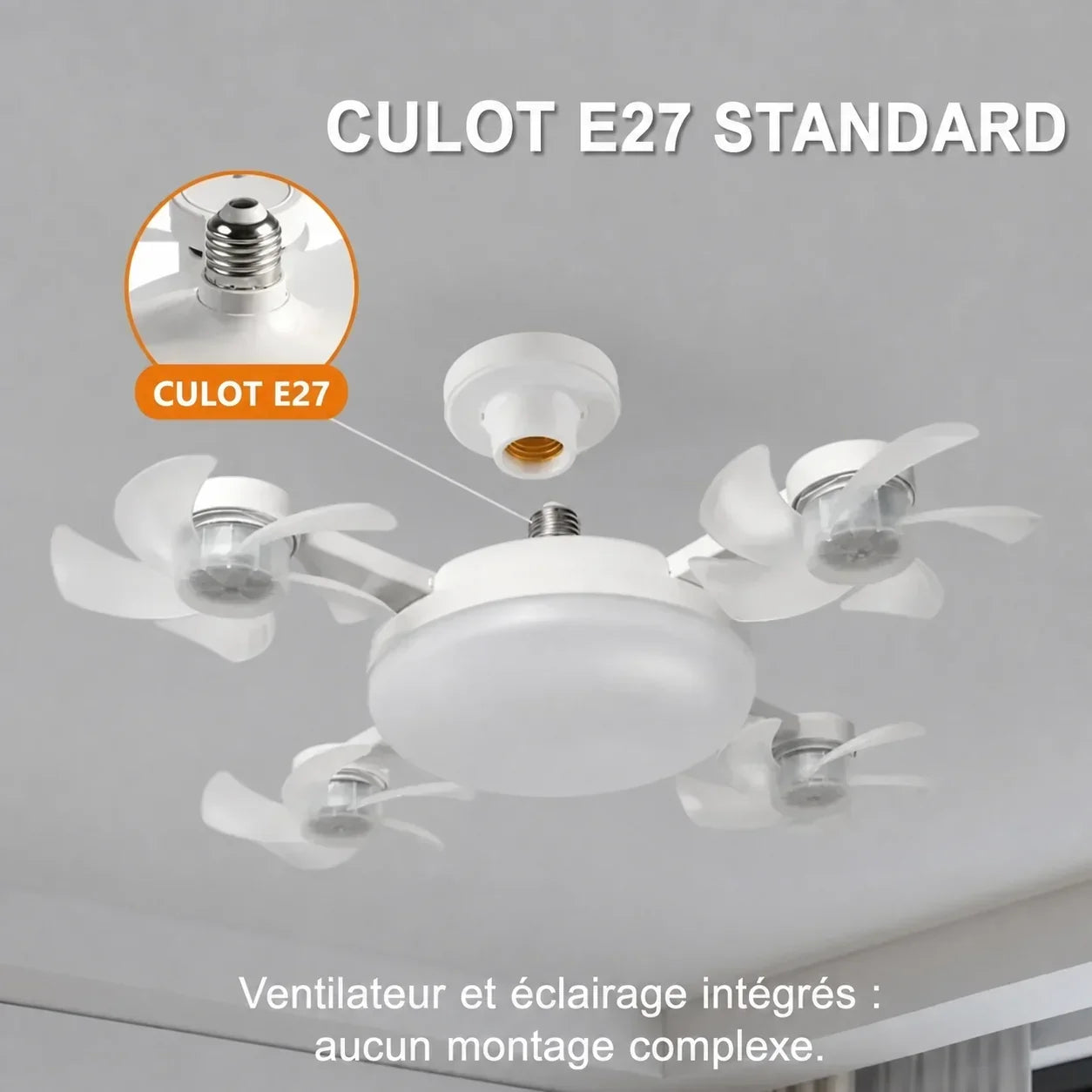 LumiVent E27™ – Ventilateur plafonnier LED avec télécommande