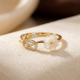 Bague Ouverte en Or avec Fleurs et Feuilles — Doumira
