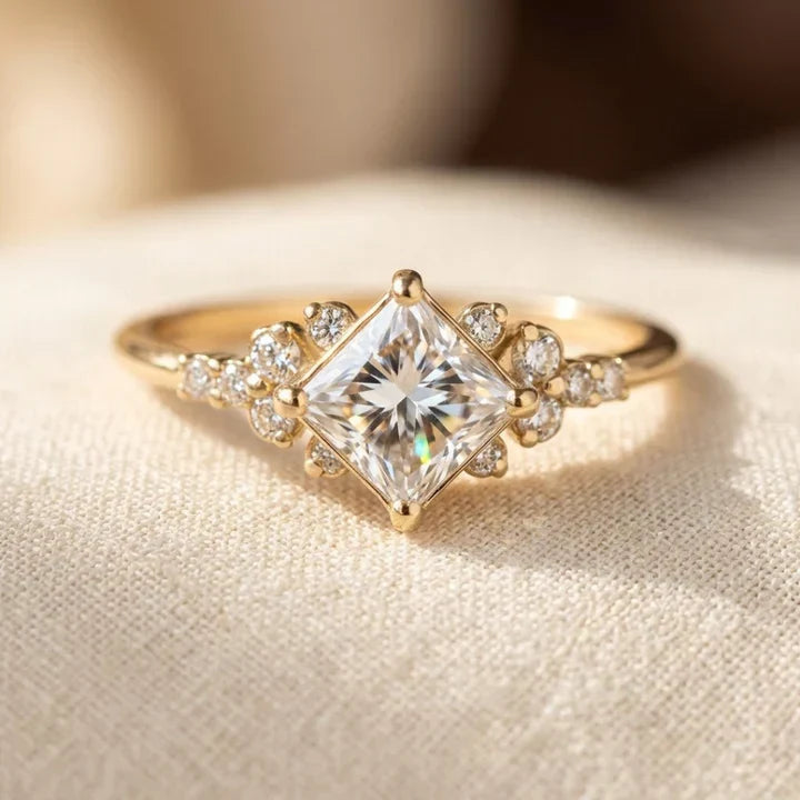 Bague Solitaire Carrée en Or — Doumira