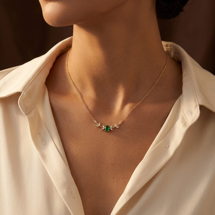 Collier Minimaliste en Or et Émeraude — Doumira