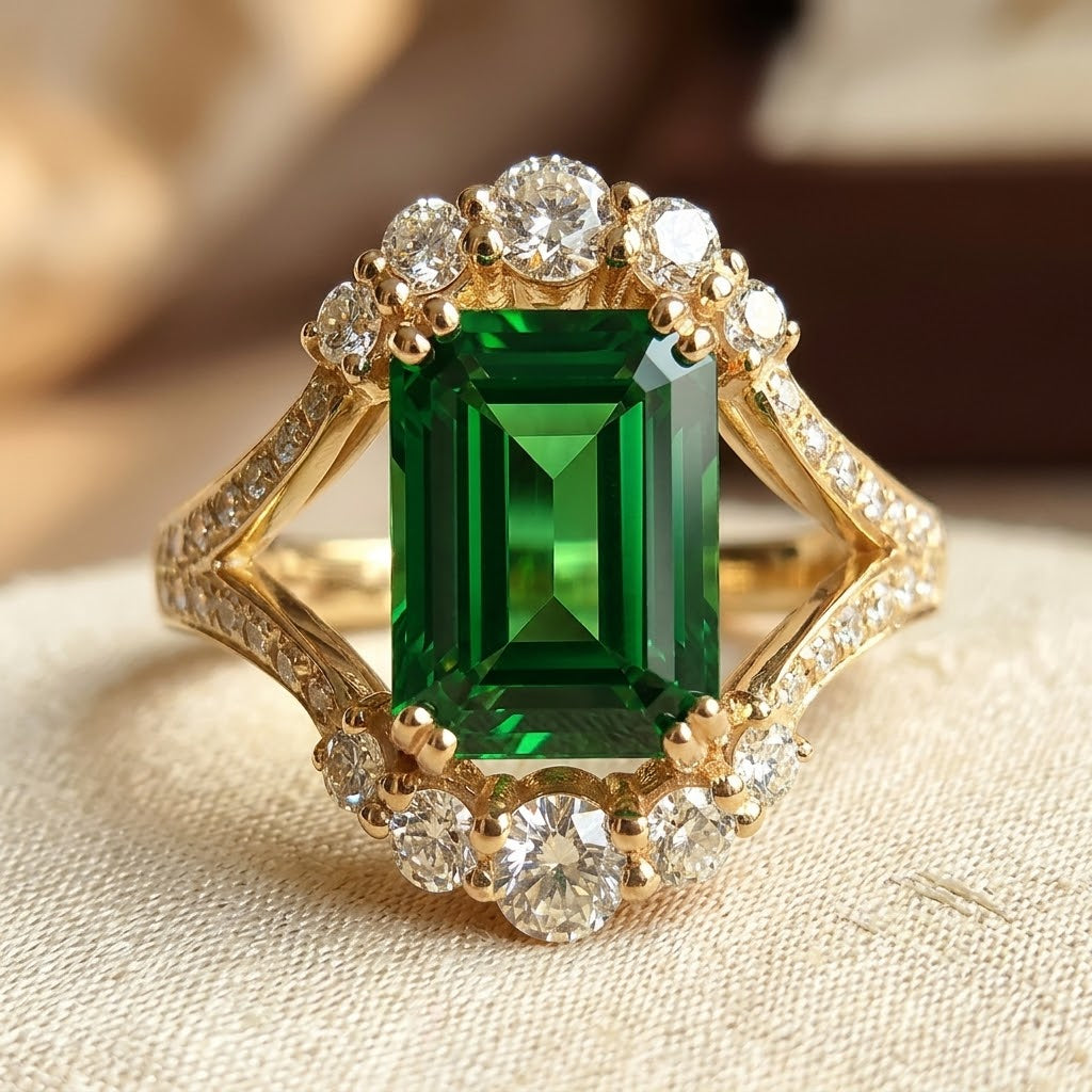 Bague Halo en Émeraude Dorée — Doumira