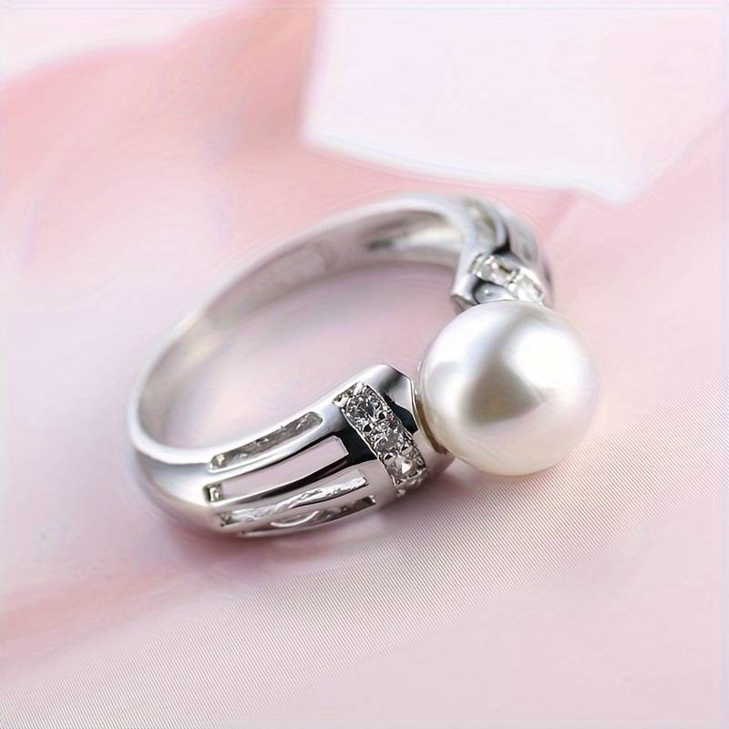 Bague Vintage avec Perle Argentée — Doumira