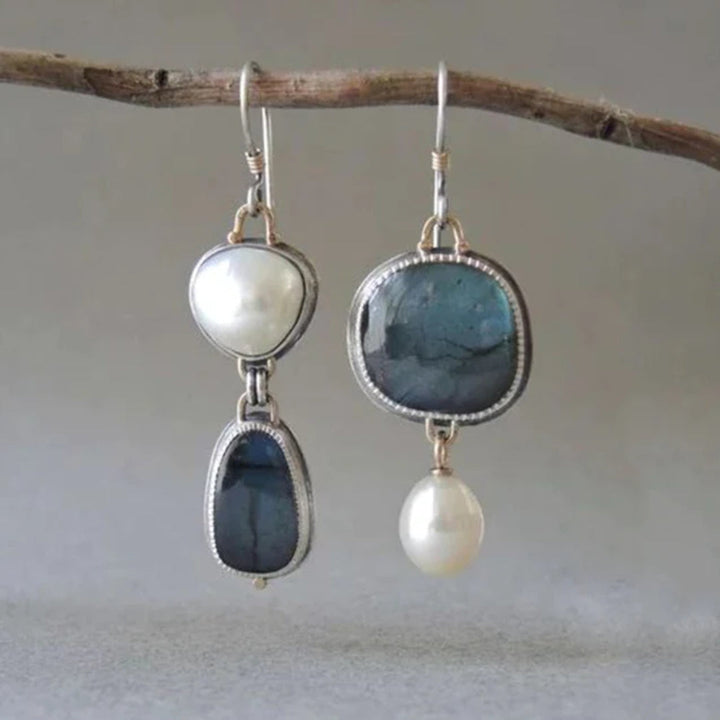 Boucles d'oreilles Vintage en Pierre Bleue et Perle — Doumira