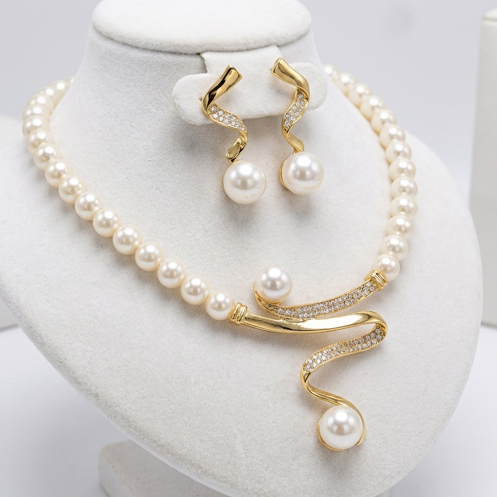 Ensemble cadeau en perles naturelles : collier et boucles d'oreilles — Doumira