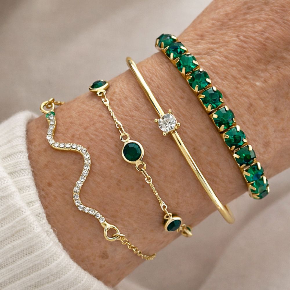 Ensemble de Bracelets en Pierre Précieuse Verte — Doumira