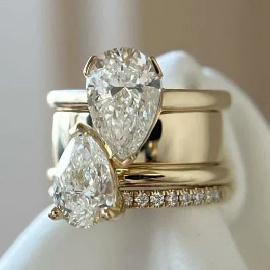 Bague Vintage à Goutte en Zirconia Double — Doumira