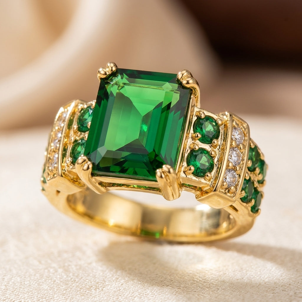 Bague géométrique en or émeraude — Doumira