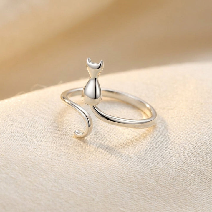 Bague Motif Chat Argenté — Doumira