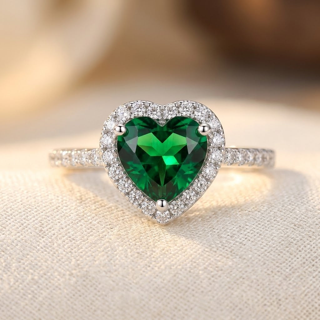 Bague Halo en Émeraude Argentée — Doumira