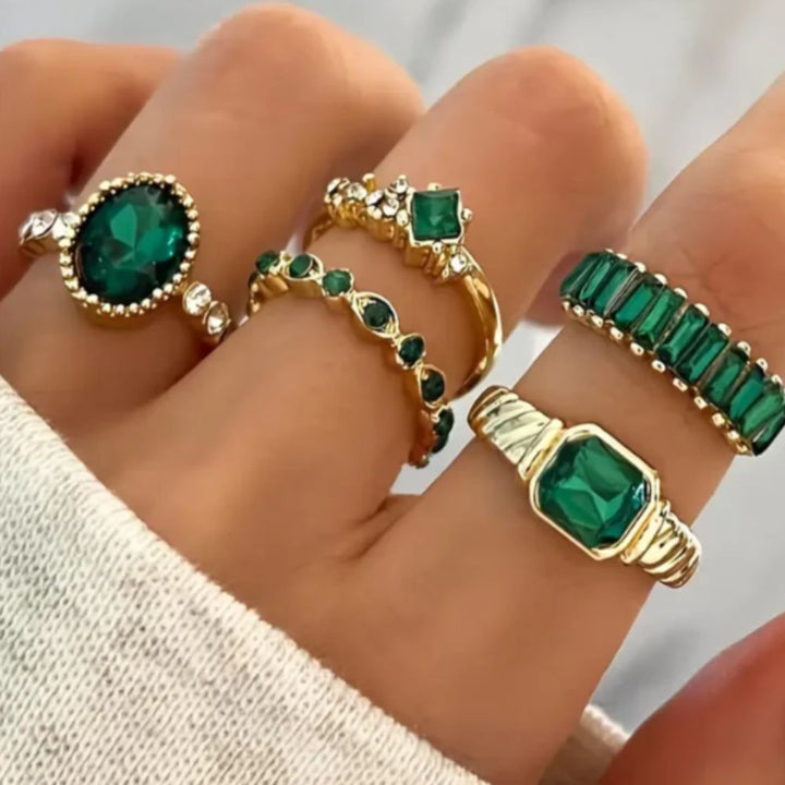 Ensemble de Bagues en Or Émeraude Exquise Zarina — Doumira